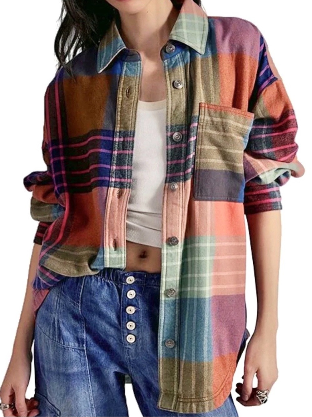 NWOT - WE THE FREE Ashley Plaid Long Sleeve Button Front Shirt - FREE PEOPLE